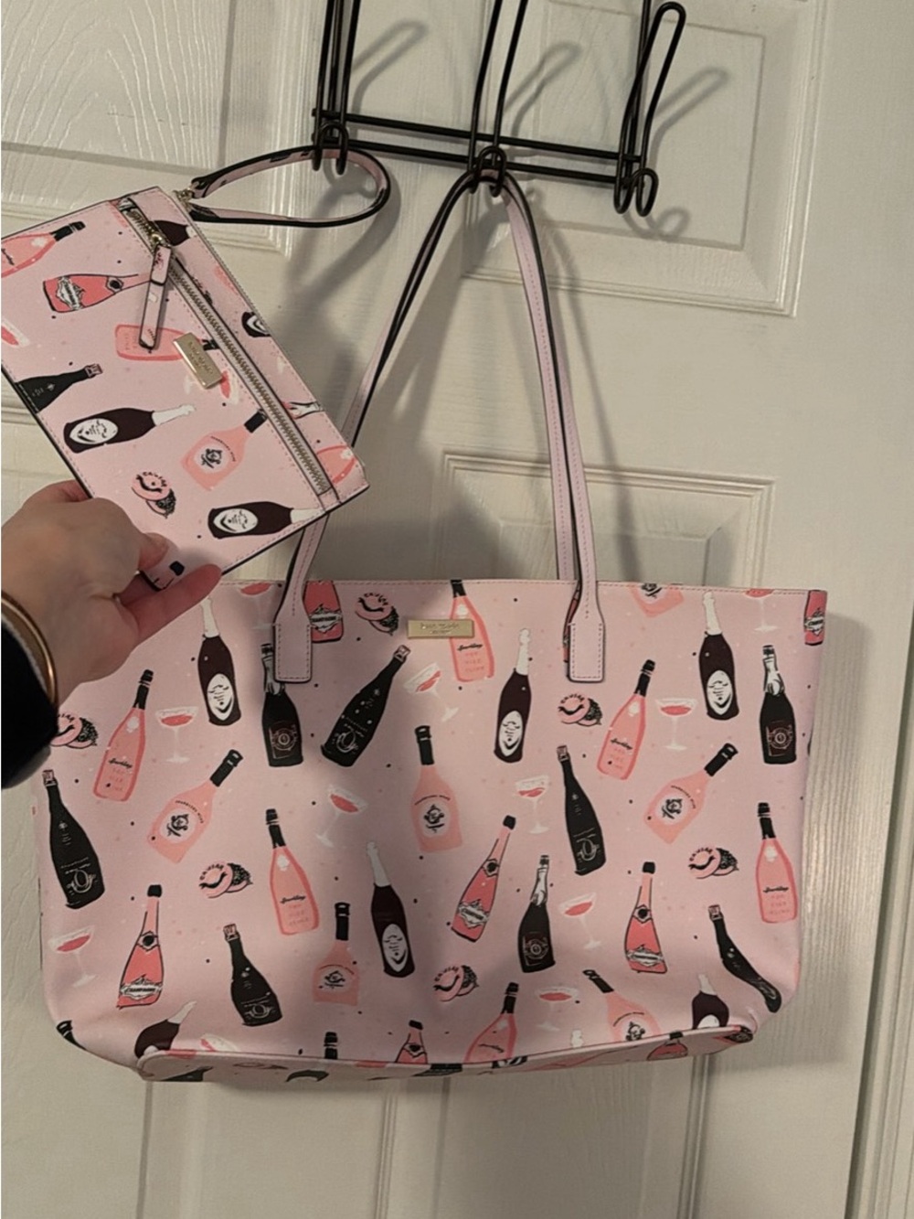 Women's Pink Champagne Print Tote Bag with Wristlet Kate spade